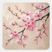Cherry Blossom Branches Art – Elegant Pink Sakura  スクエアシール (正面)