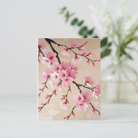 Cherry Blossom Branches Art – Elegant Pink Sakura ポストカード (スタンド正面)