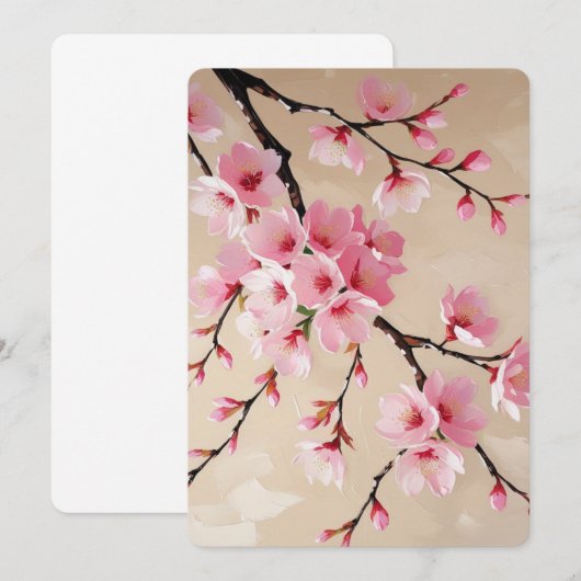 Cherry Blossom Branches Art – Elegant Pink Sakura  招待状 (正面/裏面)