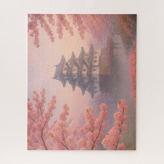 Cherry Blossom Castle in Spring Mist ジグソーパズル (縦)