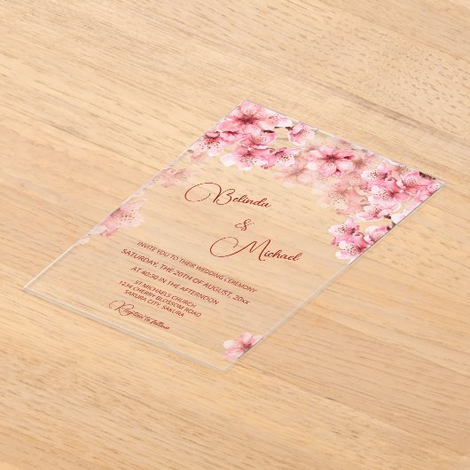  Cherry Blossom Clear Wedding アクリル招待状 (レイダウン)
