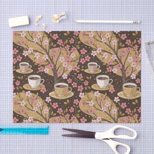 Cherry Blossom Coffee Cozy Pattern (8) 薄葉紙 (クラフト)