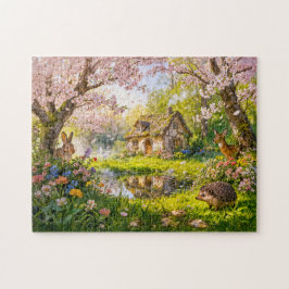 Cherry Blossom Cottage by the Garden Pond ジグソーパズル