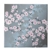 Cherry Blossom Dusky Pink Slate Blue Floral タイル (正面)