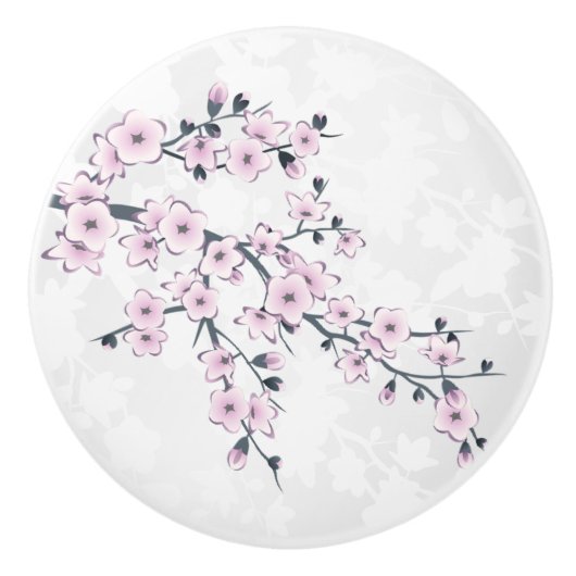 Cherry Blossom Floral Dusty Pink White セラミックノブ (正面)