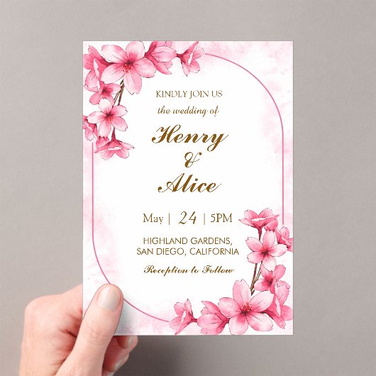 Cherry Blossom Floral Wedding Invitation アクリル招待状 (インサイチュ (ポータブル))
