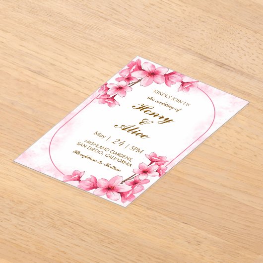 Cherry Blossom Floral Wedding Invitation アクリル招待状 (レイダウン)