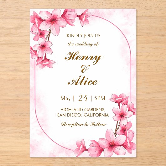 Cherry Blossom Floral Wedding Invitation アクリル招待状 (正面)