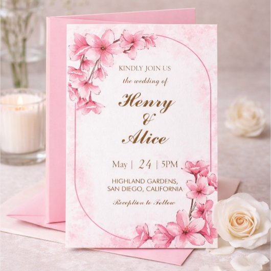 Cherry Blossom Floral Wedding Invitation 招待状