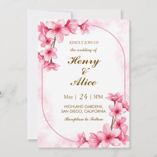 Cherry Blossom Floral Wedding Invitation 招待状 (正面)