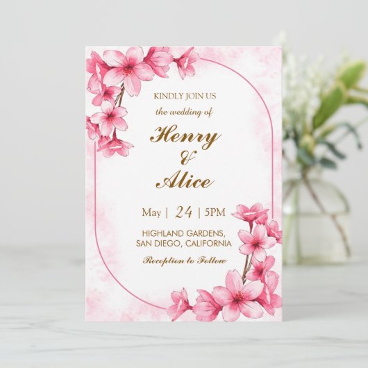Cherry Blossom Floral Wedding Invitation 招待状 (スタンド正面)