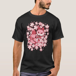 Cherry Blossom Fox Cute Pink Fox Tシャツ