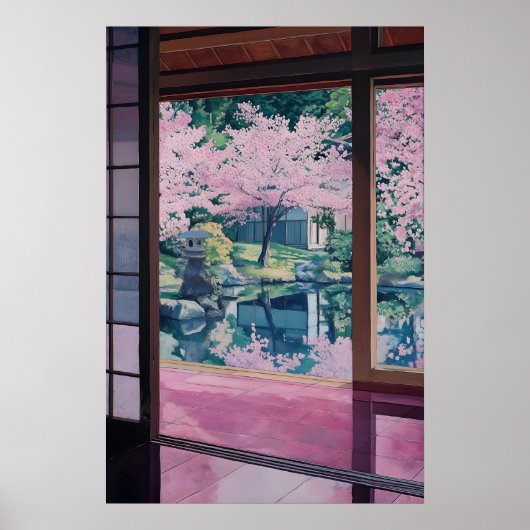 Cherry Blossom Garden Art Print Japanese Tea House ポスター (正面)