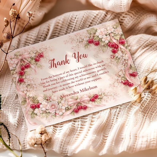 Cherry Blossom Garden Girl 1st Birthday サンキューカード