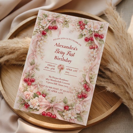 Cherry Blossom Garden Girl 1st Birthday 招待状