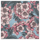Cherry blossom in pink and blue ファブリック (クローズアップ)