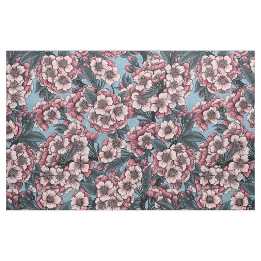 Cherry blossom in pink and blue ファブリック (ファットクウォーター)
