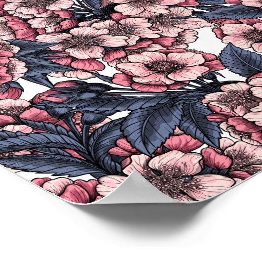 Cherry blossom in pink and blue ポスター (角)