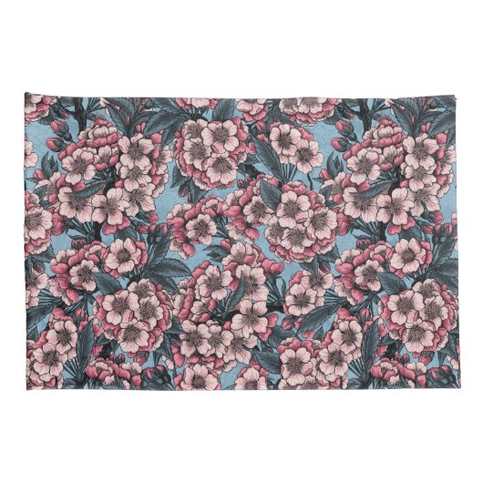 Cherry blossom in pink and blue 枕カバー (裏面-右)