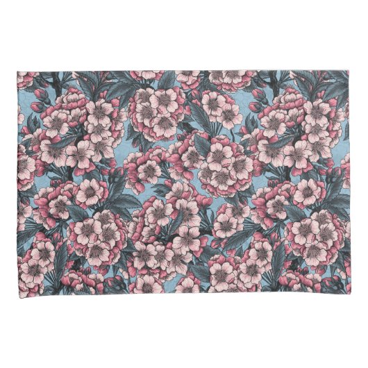 Cherry blossom in pink and blue 枕カバー (正面右)