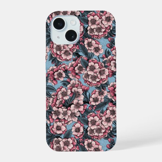 Cherry blossom in pink and blue iPhone 15ケース (裏面)