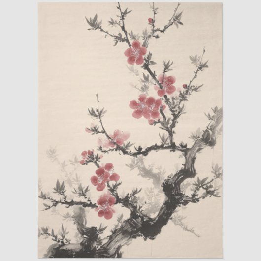 Cherry Blossom Ink Style Decoupage 薄葉紙 (正面)
