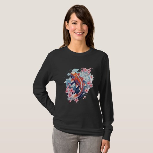 Cherry Blossom Koi Carp Fish Japanese Sakura Graph Tシャツ (正面フル)