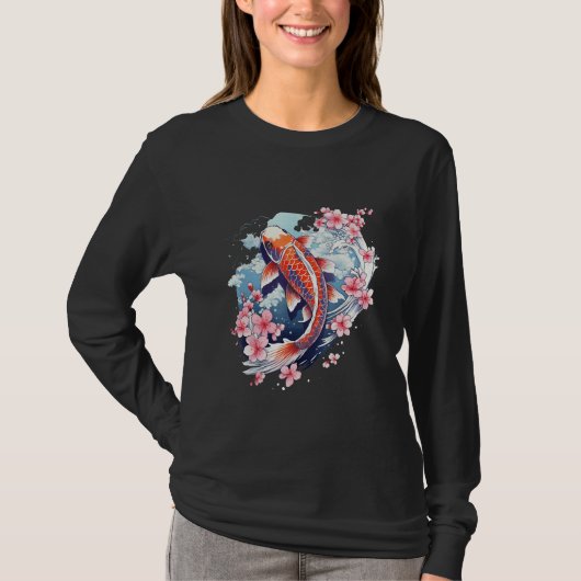 Cherry Blossom Koi Carp Fish Japanese Sakura Graph Tシャツ (正面)