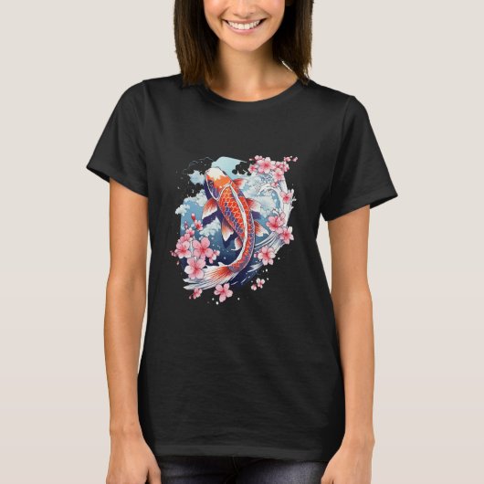 Cherry Blossom Koi Carp Fish Japanese Sakura Graph Tシャツ (正面)