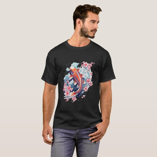 Cherry Blossom Koi Carp Fish Japanese Sakura Graph Tシャツ (正面フル)
