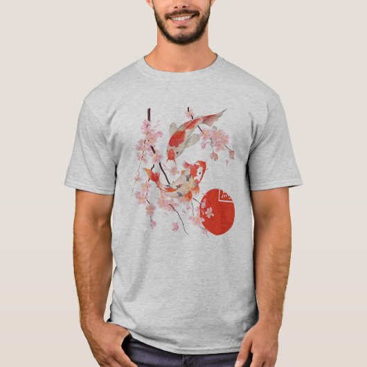 Cherry Blossom Koi Carp Fish Japanese Sakura Graph Tシャツ (正面)