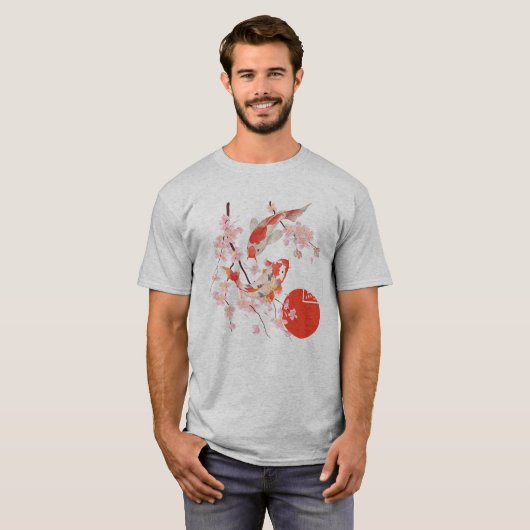 Cherry Blossom Koi Carp Fish Japanese Sakura Graph Tシャツ (正面フル)