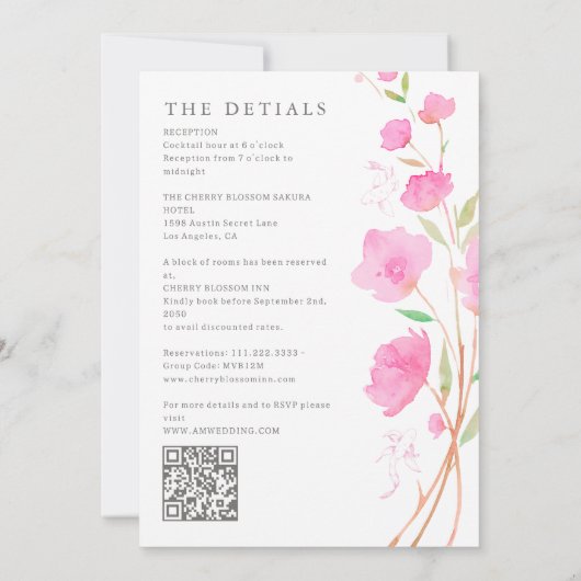 Cherry Blossom Koi Fish QR Code All In One Wedding 招待状 (裏面)