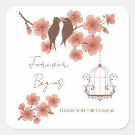 Cherry Blossom Lovebirds Wedding Sticker スクエアシール