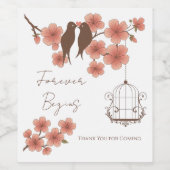 Cherry Blossom Lovebirds Wedding Wine Bottle Label ワインラベル (シングルラベル)
