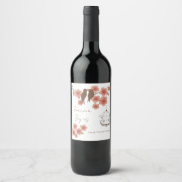 Cherry Blossom Lovebirds Wedding Wine Bottle Label ワインラベル