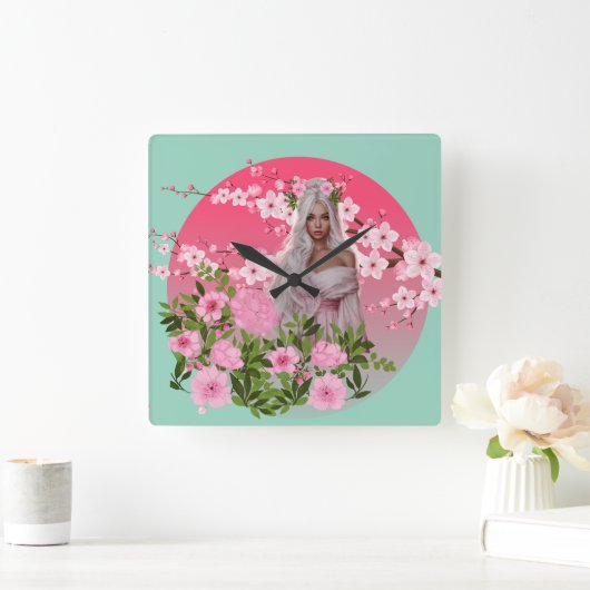 Cherry Blossom Maiden Wall Clock  スクエア壁時計 (ホーム)