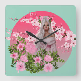 Cherry Blossom Maiden Wall Clock  スクエア壁時計
