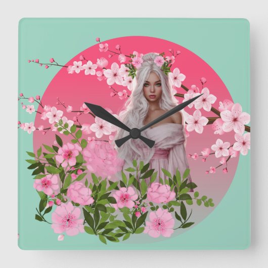 Cherry Blossom Maiden Wall Clock  スクエア壁時計 (正面)