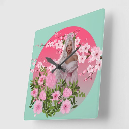 Cherry Blossom Maiden Wall Clock  スクエア壁時計 (傾斜)