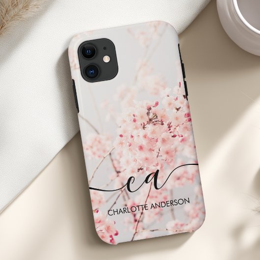 Cherry Blossom Monogram  Elegant Custom Case-Mate iPhoneケース