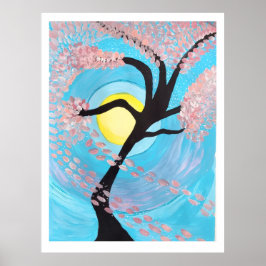 Cherry Blossom Moon Hand Painted Acrylic Poster Ar ポスター
