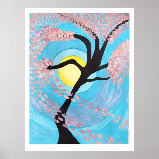 Cherry Blossom Moon Hand Painted Acrylic Poster Ar ポスター (正面)
