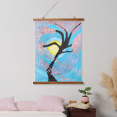 Cherry Blossom Moon Hand Painted Wall Tapestry Art 吊り下げ型タペストリー (寝室)