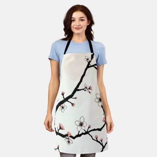 Cherry Blossom Moon Minimal Pattern エプロン (着用した状態)