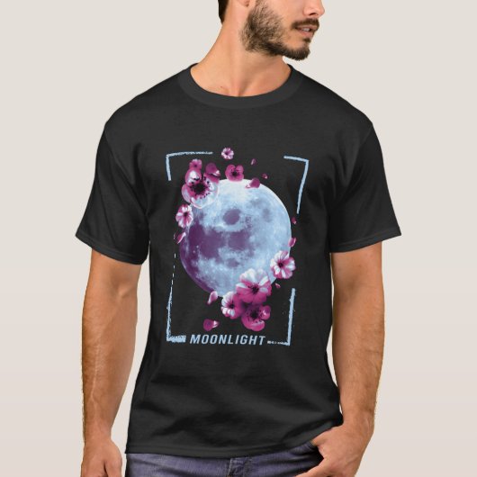 Cherry Blossom Moonlight Japanese Painting Tシャツ (正面)