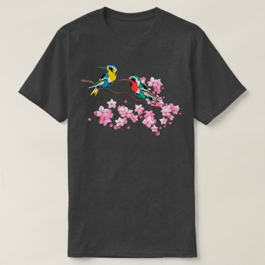 Cherry Blossom Nature Bird Animal Lover Sakura Hum Tシャツ (デザイン正面)