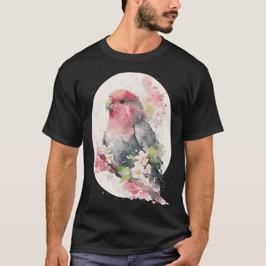 Cherry Blossom Parrot Japanese Sakura Budgie Parak Tシャツ (正面)
