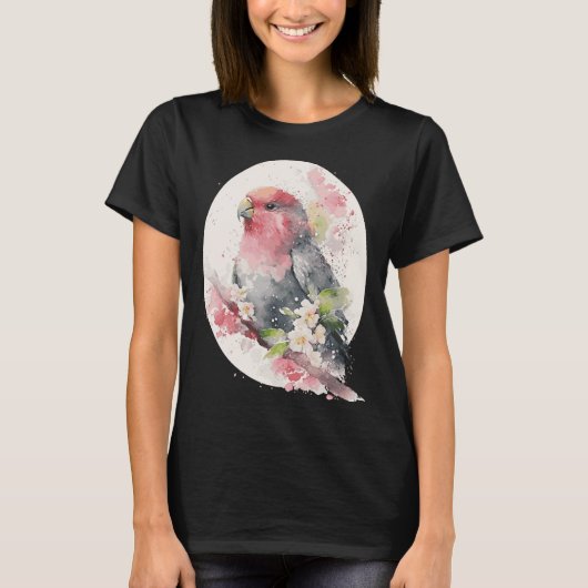 Cherry Blossom Parrot Japanese Sakura Budgie Parak Tシャツ (正面)