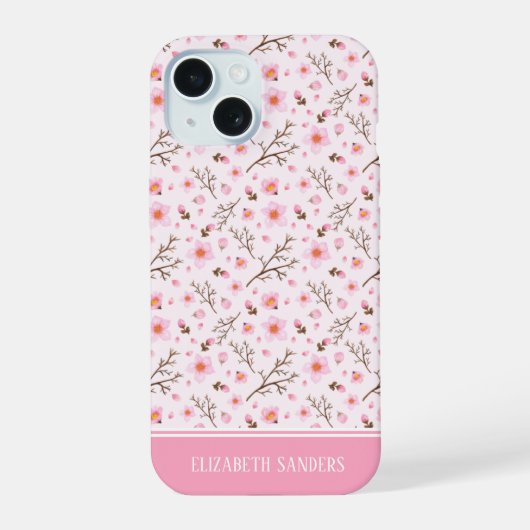 Cherry Blossom Pattern in pink tones iPhone 15ケース (裏面)